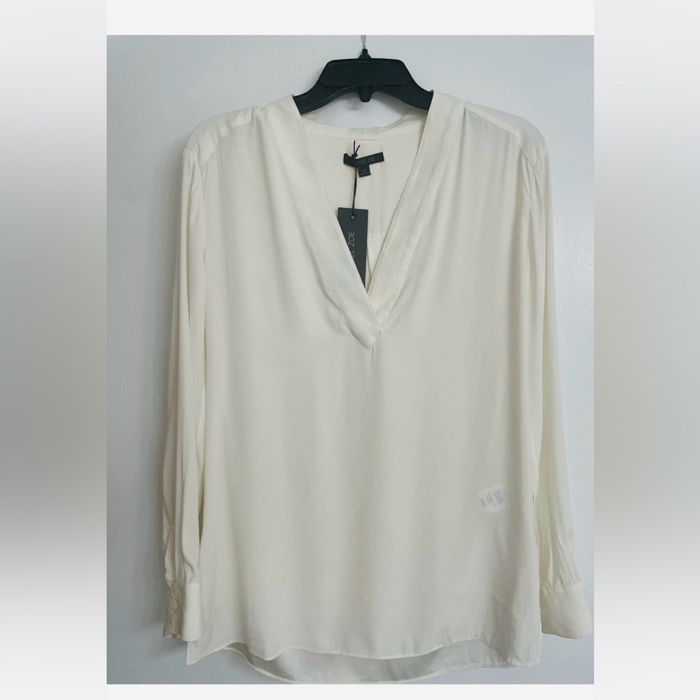 Rachel Zoe SILK Elegant Removable tie,Long Sleeve Cream /White Blouse  $325 Sz 4